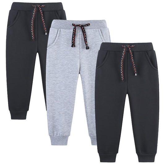 Funnymore Kids Toddler Boys Pants Sweatpants3 Pack Pull On Fleece Jogger Outfits Clothes Black/Grey 4t